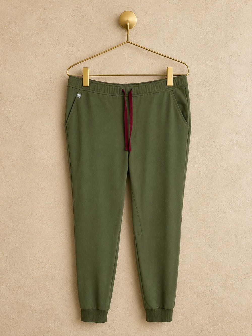 Figs Men's Olive Green Joggers with Burgundy Drawcord